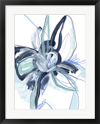Framed Blue Floral Burst II Print