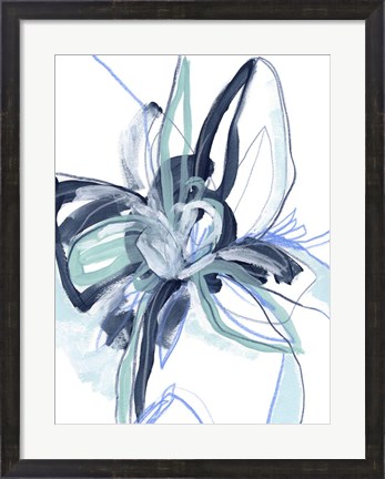 Framed Blue Floral Burst II Print