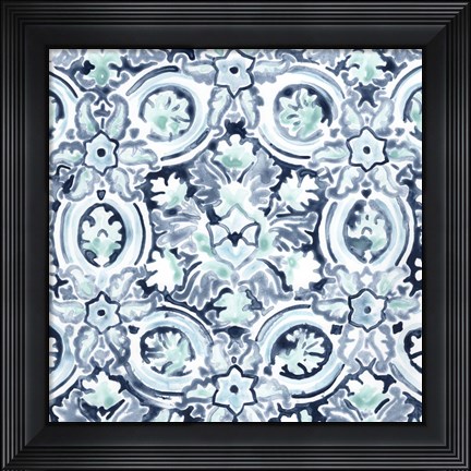 Framed Azure Mosaic Tile I Print