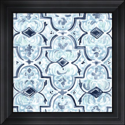 Framed Azure Mosaic Tile II Print
