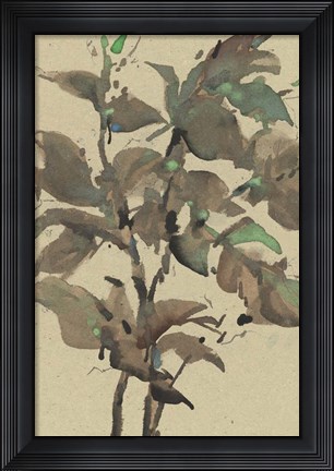 Framed Leaves on Taupe I Print