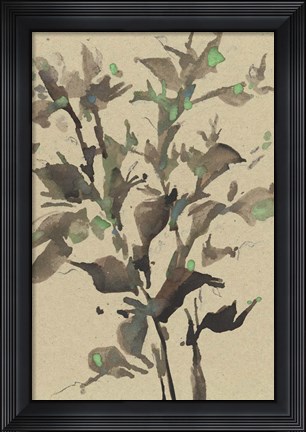 Framed Leaves on Taupe II Print