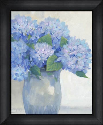 Framed Blue Hydrangeas in Vase I Print