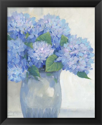 Framed Blue Hydrangeas in Vase I Print