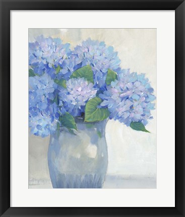 Framed Blue Hydrangeas in Vase I Print