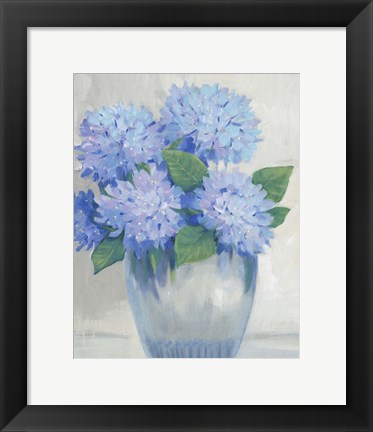 Framed Blue Hydrangeas in Vase II Print
