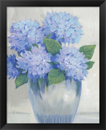 Framed Blue Hydrangeas in Vase II Print