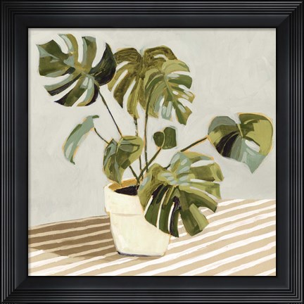 Framed Plant on Stripes II Print
