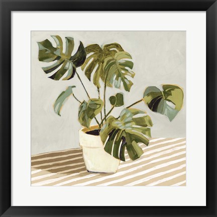 Framed Plant on Stripes II Print