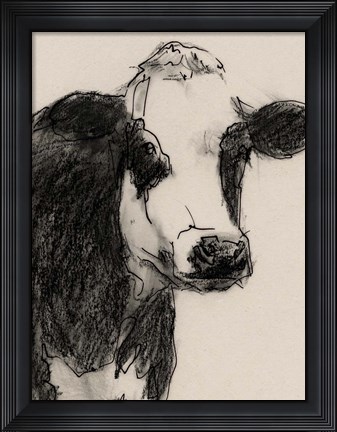 Framed Cow Portrait Sketch I Print