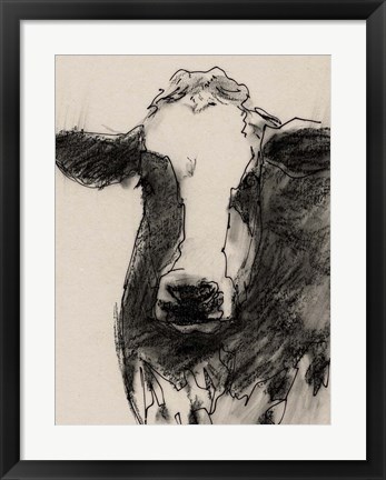 Framed Cow Portrait Sketch II Print