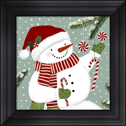 Framed Peppermint Snowman I Print