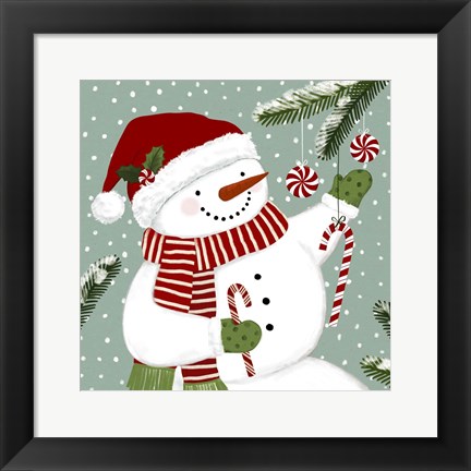 Framed Peppermint Snowman I Print