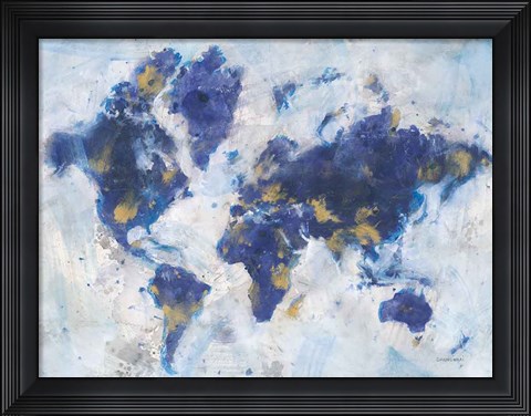 Framed Indigo World Map Print