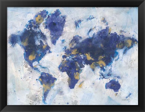 Framed Indigo World Map Print