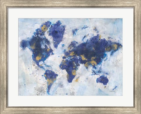 Framed Indigo World Map Print