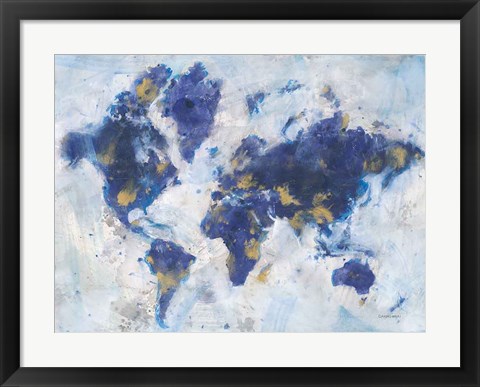 Framed Indigo World Map Print