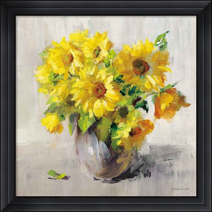 Framed Sunflower Still Life II on Gray Print