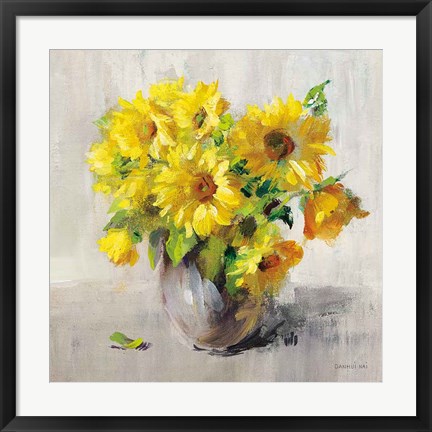 Framed Sunflower Still Life II on Gray Print