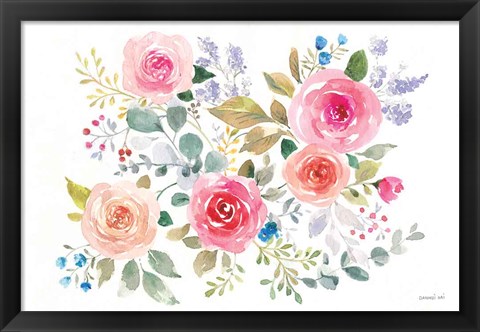 Framed Lush Roses II Horizontal Print