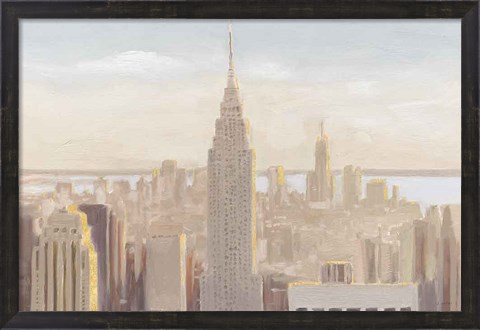 Framed Manhattan Dawn Gold and Neutral Print