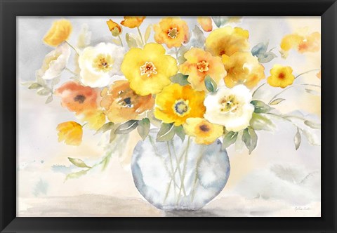 Framed Bright Poppies Vase yellow gray Print