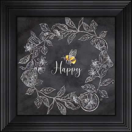 Framed Bee Sentiment Wreath Black I-Happy Print