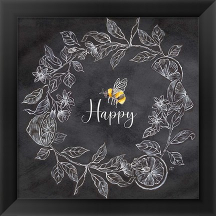 Framed Bee Sentiment Wreath Black I-Happy Print