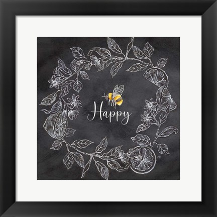 Framed Bee Sentiment Wreath Black I-Happy Print