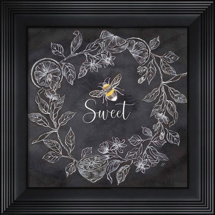 Framed Bee Sentiment Wreath Black IV-Sweet Print