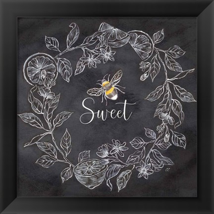 Framed Bee Sentiment Wreath Black IV-Sweet Print