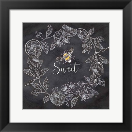 Framed Bee Sentiment Wreath Black IV-Sweet Print