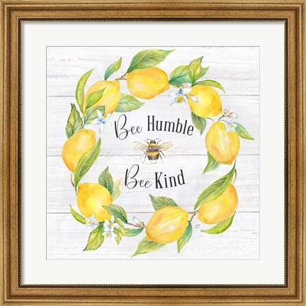 Framed Lemons &amp; Bees Sentiment  woodgrain I Print