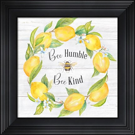Framed Lemons &amp; Bees Sentiment  woodgrain I Print