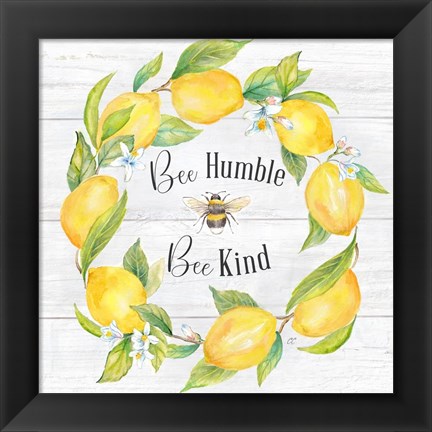 Framed Lemons &amp; Bees Sentiment  woodgrain I Print