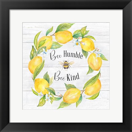 Framed Lemons &amp; Bees Sentiment  woodgrain I Print