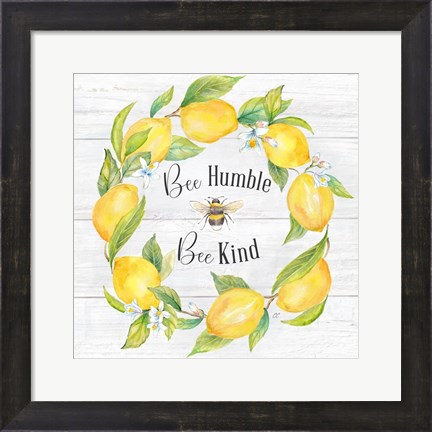 Framed Lemons &amp; Bees Sentiment  woodgrain I Print