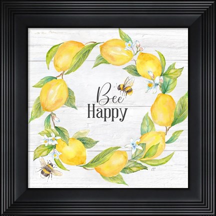 Framed Lemons &amp; Bees Sentiment woodgrain II Print