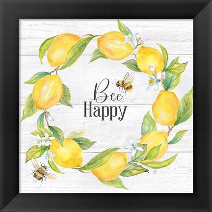 Framed Lemons &amp; Bees Sentiment woodgrain II Print