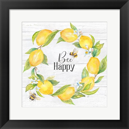 Framed Lemons &amp; Bees Sentiment woodgrain II Print