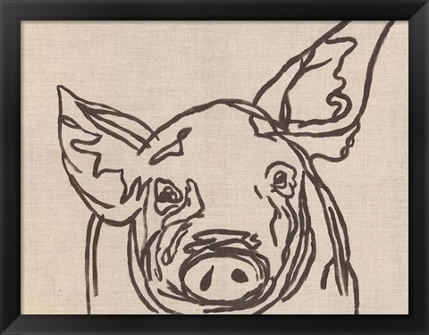 Framed Farm Sketch Pig Print