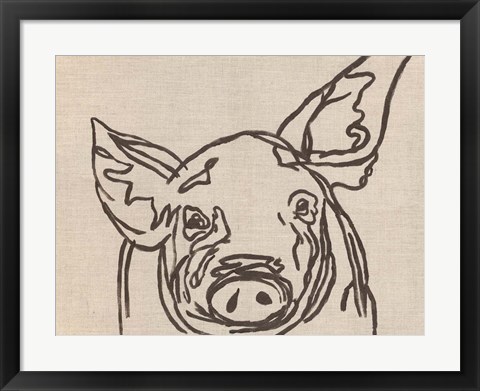 Framed Farm Sketch Pig Print