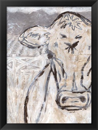 Framed Farm Sketch Cow Print