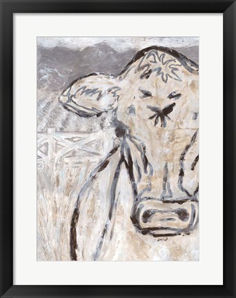 Framed Farm Sketch Cow Print