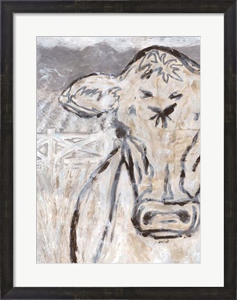 Framed Farm Sketch Cow Print