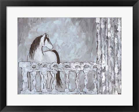 Framed Farm Sketch Horse stable Print