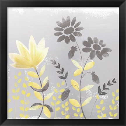 Framed Soft Nature Yellow &amp; Grey I Print