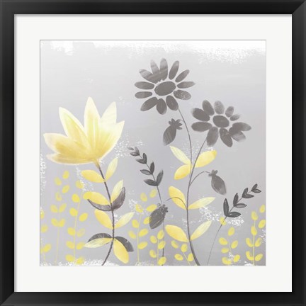 Framed Soft Nature Yellow &amp; Grey I Print