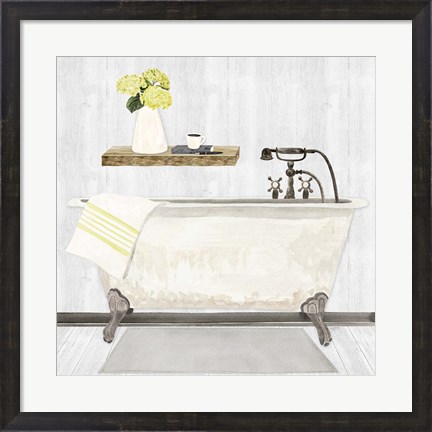 Framed Farmhouse Bath I Gray &amp; Yellow-Tub Print