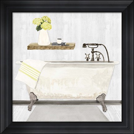 Framed Farmhouse Bath I Gray &amp; Yellow-Tub Print